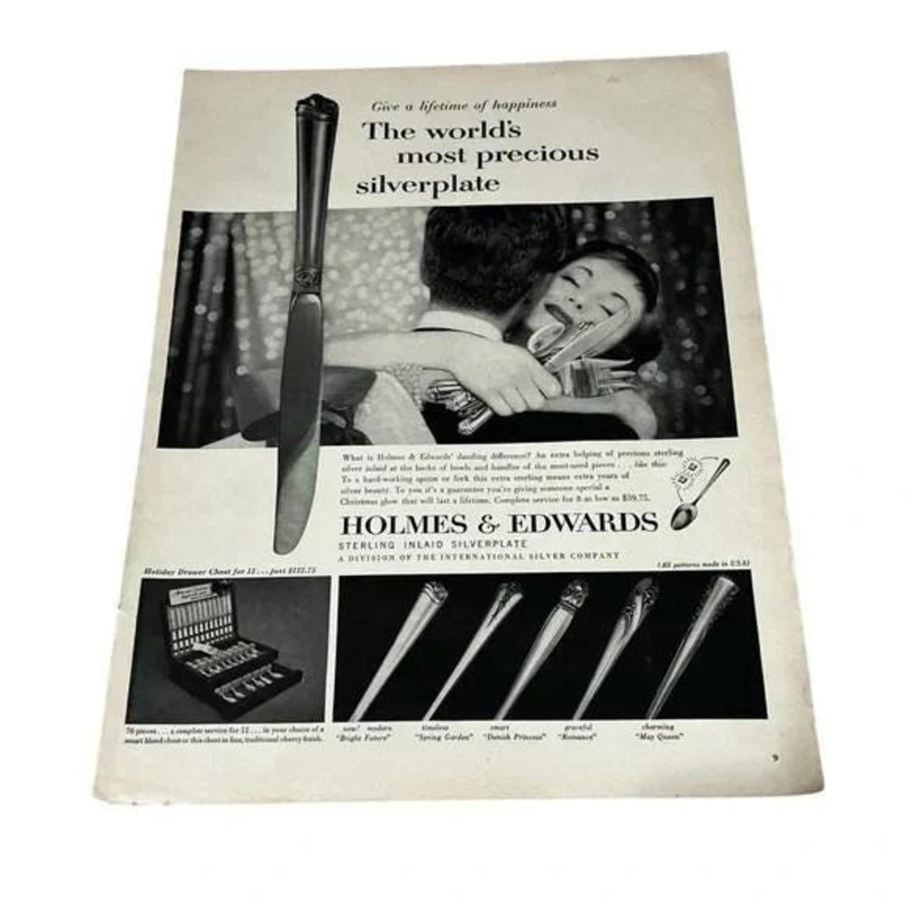 1954 Holmes & Edwards Sterling Inlaid Silverplate Original Vintage Print Ad
